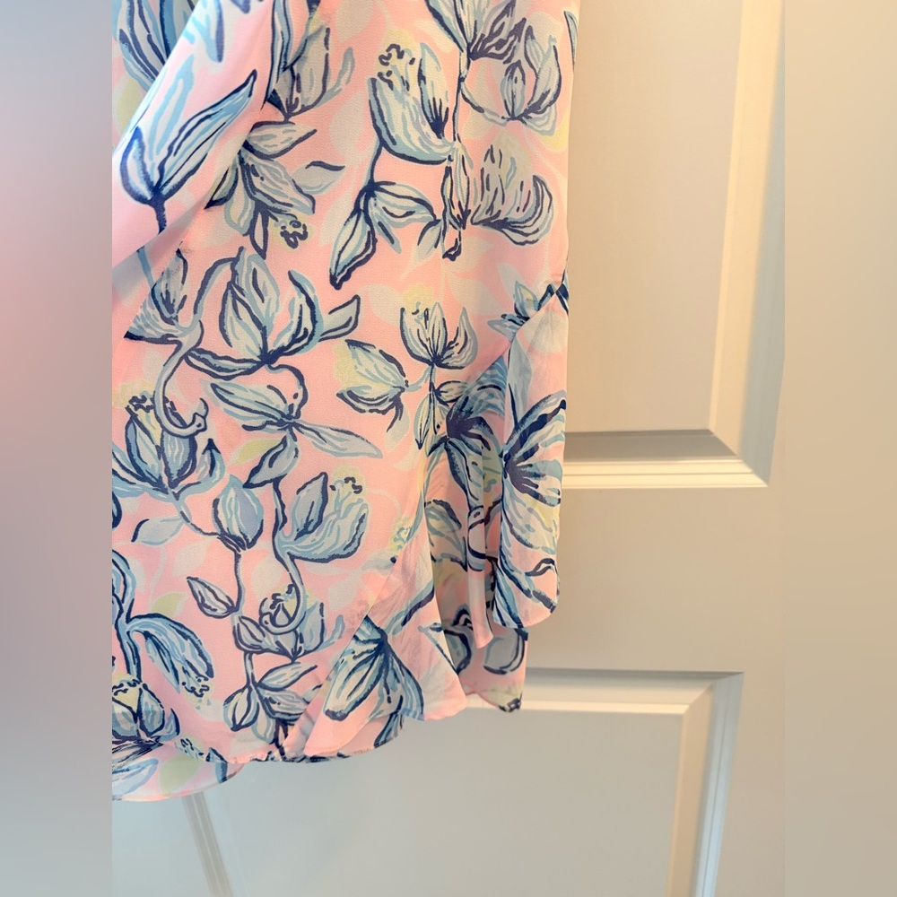 LILLY PULITZER CHASING TAIL BLUE FISH PINK WRAP SKIRT - Picture 3 of 8
